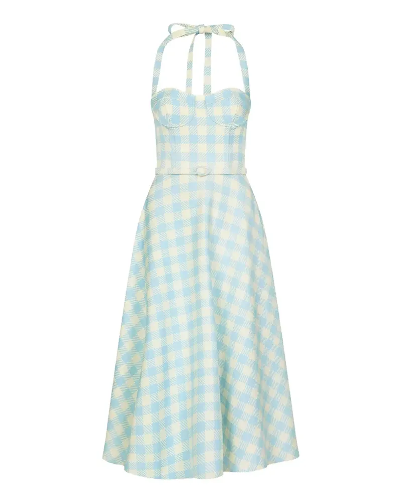 Oscar de la Renta Midikleid mit Vichy-Karomuster - Blau Blau