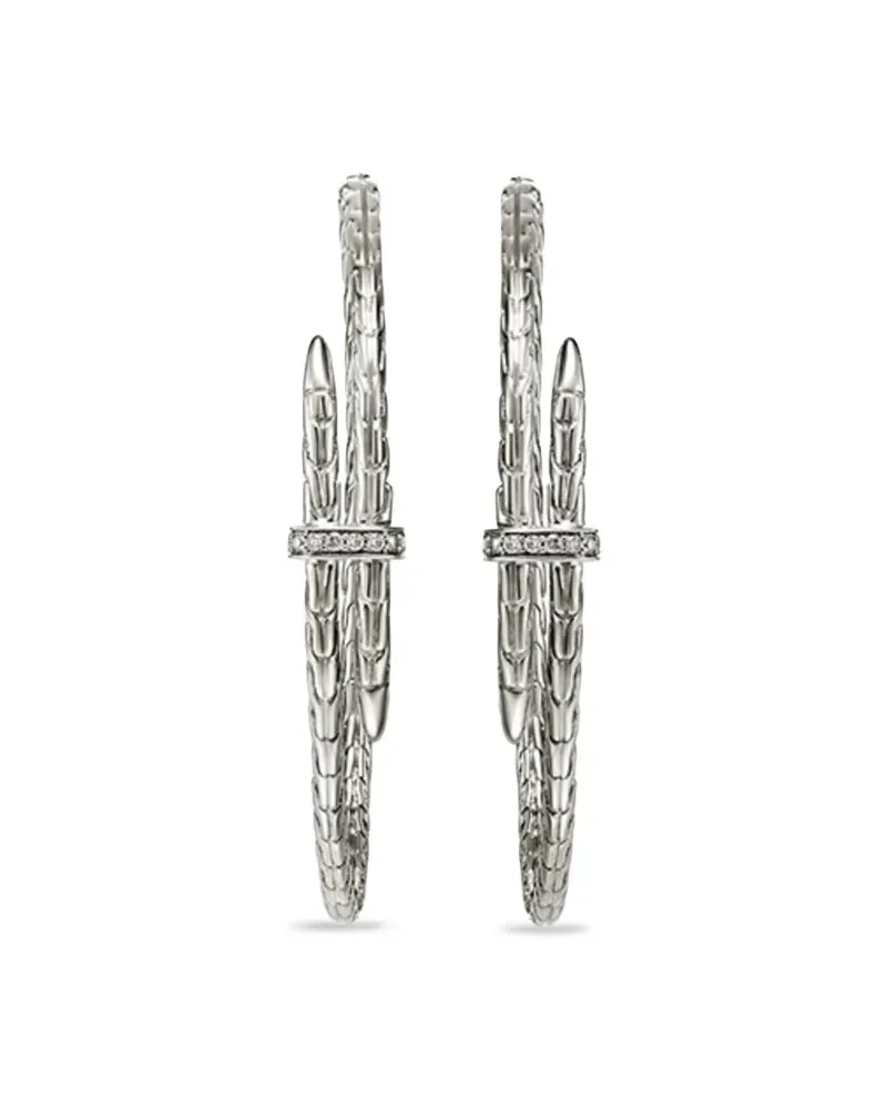 John Hardy Große Spear Sterlingsilber-Creolen mit Diamanten Silber