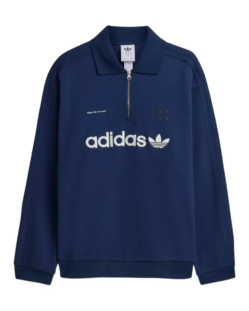 Song For The Mute x Adidas logo-print zip-neck polo shirt - Blau Blau