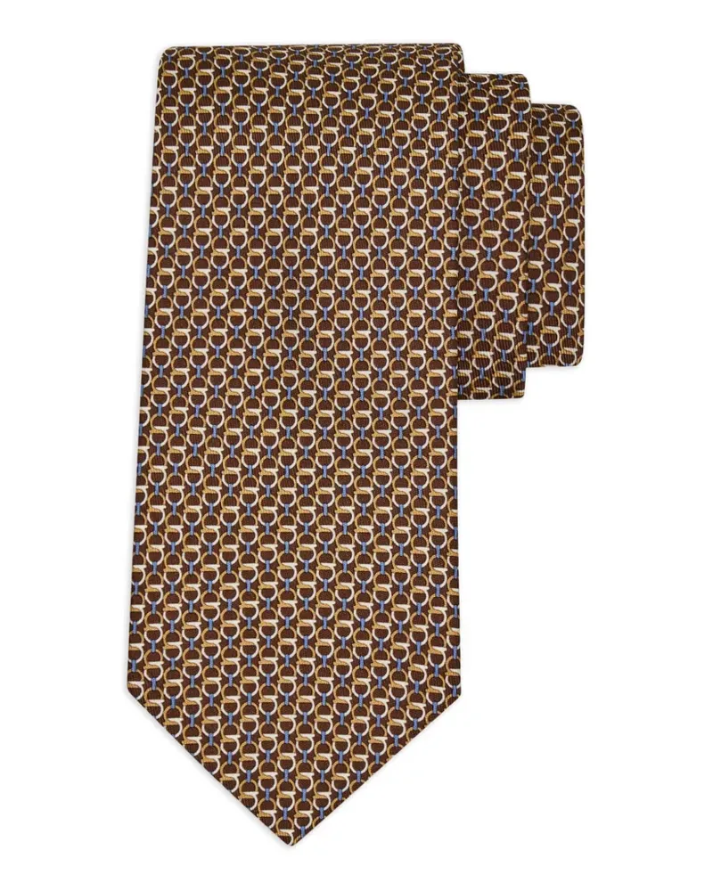 Ferragamo Seidenkrawatte mit Gancini-Print - Braun Braun