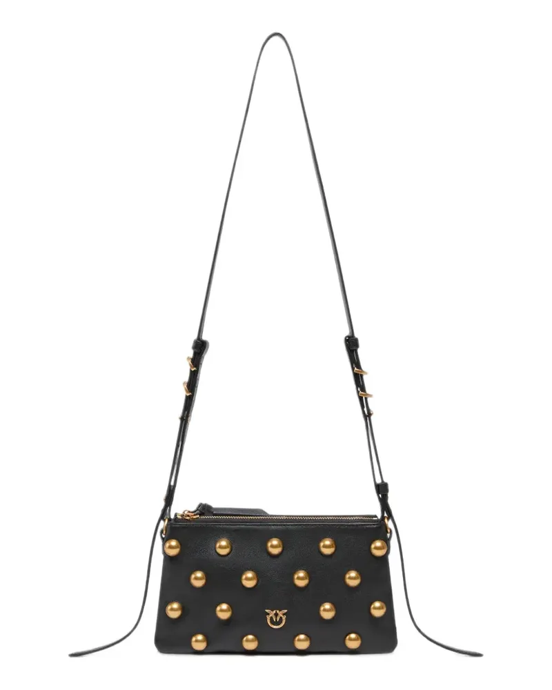 Pinko Mini Double Bag Umhängetasche aus Leder mit Maxi-Nieten - Schwarz Schwarz