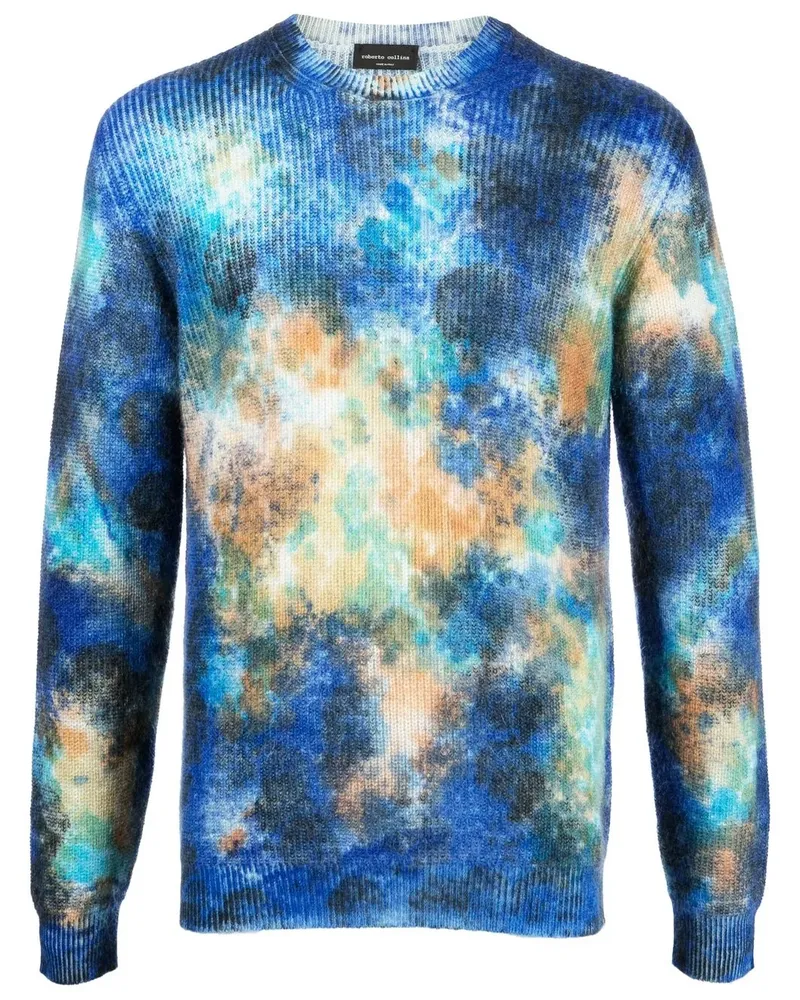 Roberto Collina Pullover in Batikoptik - Blau Blau