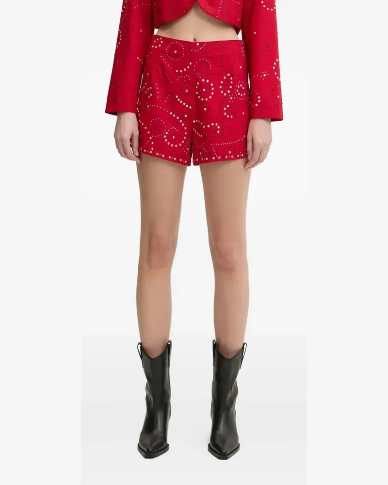 Never Fully Dressed Strassverzierte Shorts mit geradem Saum - Rot Rot