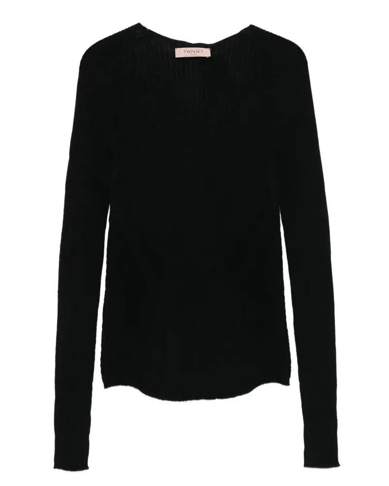 Twin-Set Gerippter Pullover mit V-Ausschnitt - Schwarz Schwarz