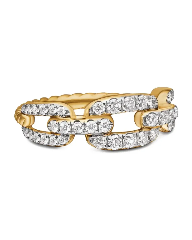 David Yurman 18kt Stax Chain Link Gelbgoldring mit Diamanten 7mm Gold