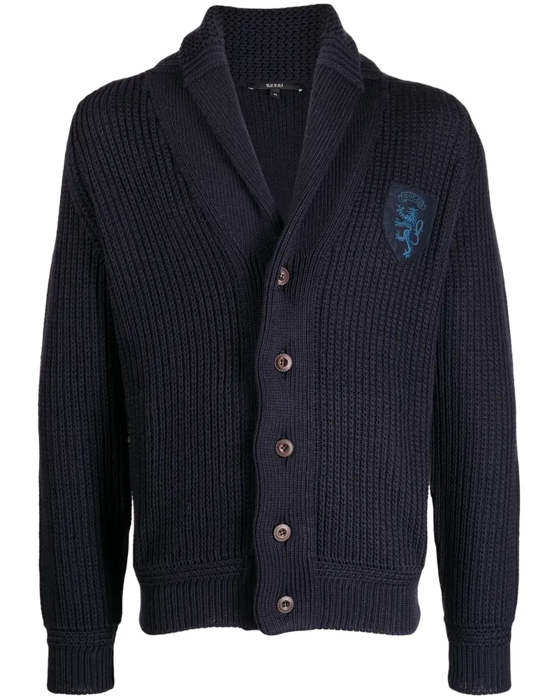 Gucci Gerippter Cardigan mit Logo-Patch - Blau Blau