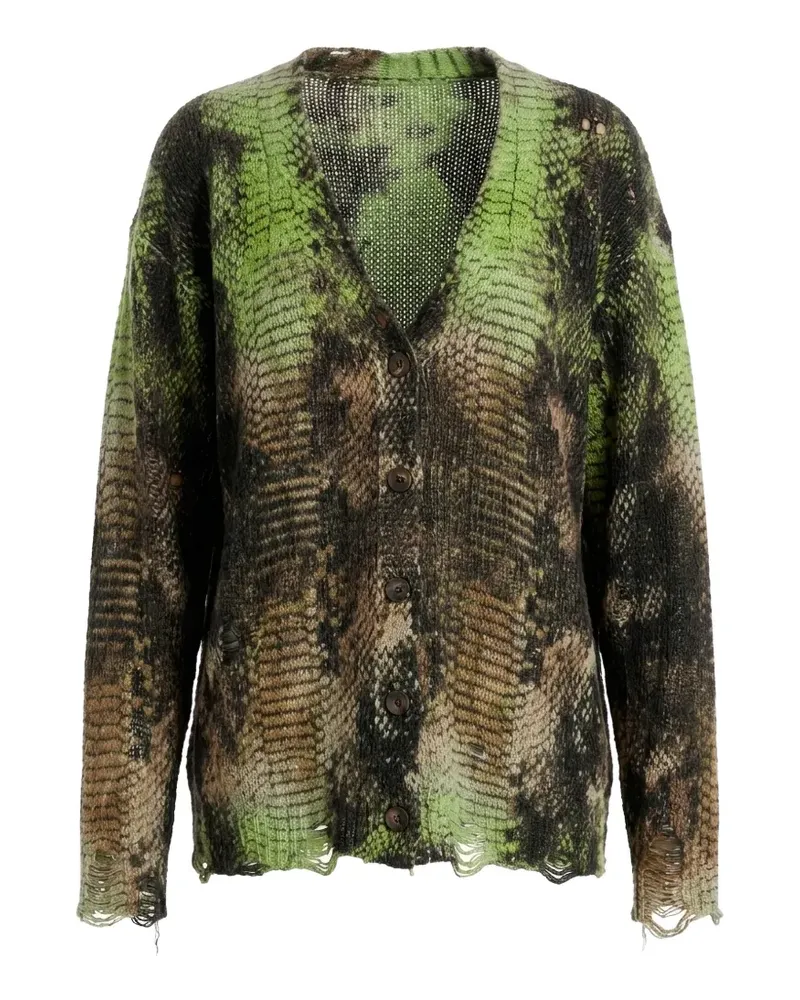 R13 Cardigan im Distressed-Look mit Schlangen-Print - Grün Grün