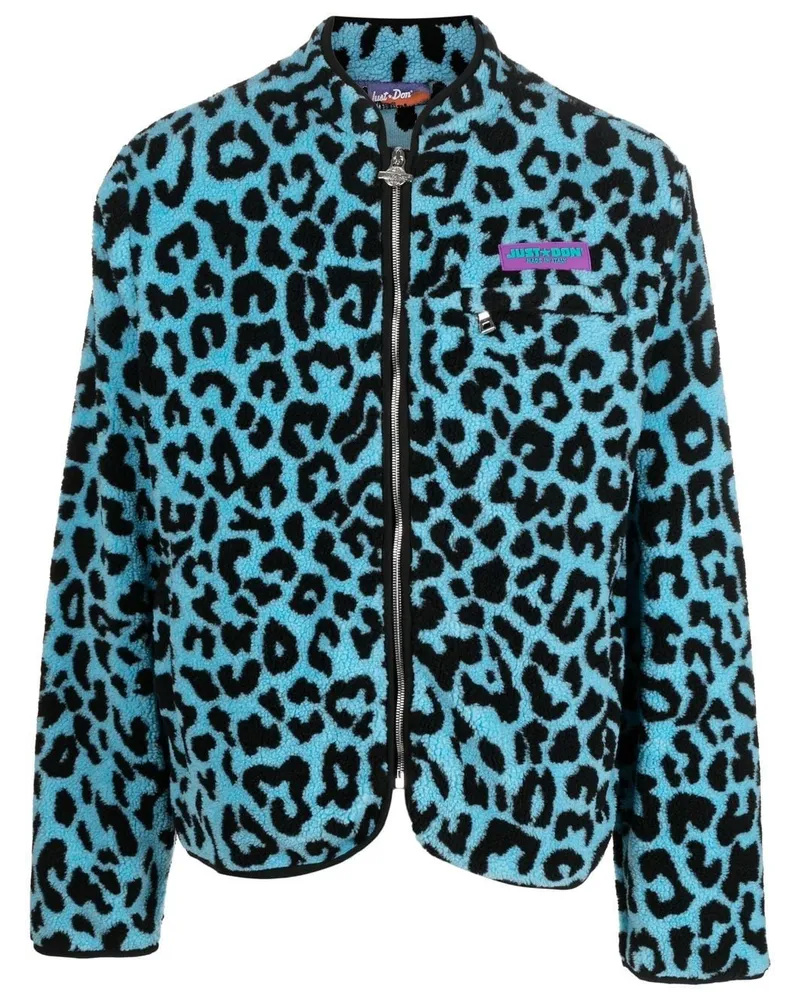 JUST DON Fleecejacke mit Leoparden-Print Blau