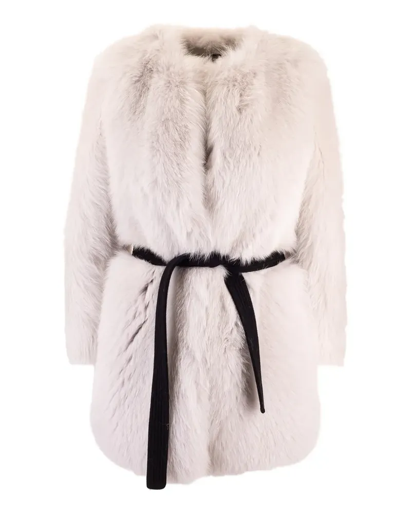 BLANCHA belted faux-fur jacket - Weiß Weiß