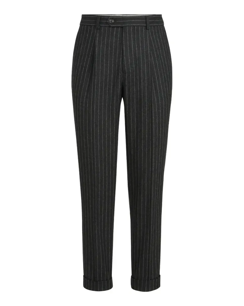 Brunello Cucinelli virgin wool and cashmere chalk stripe flannel trousers with pleat - Grau Grau