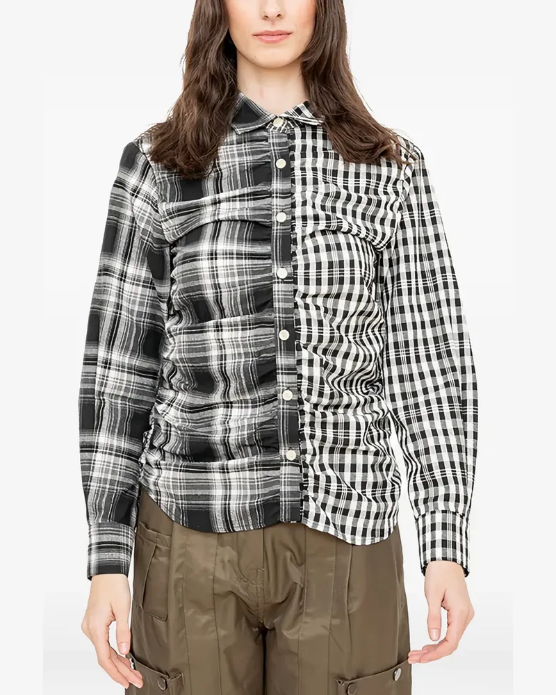 Andersson Bell shirred checked shirt - Schwarz Schwarz
