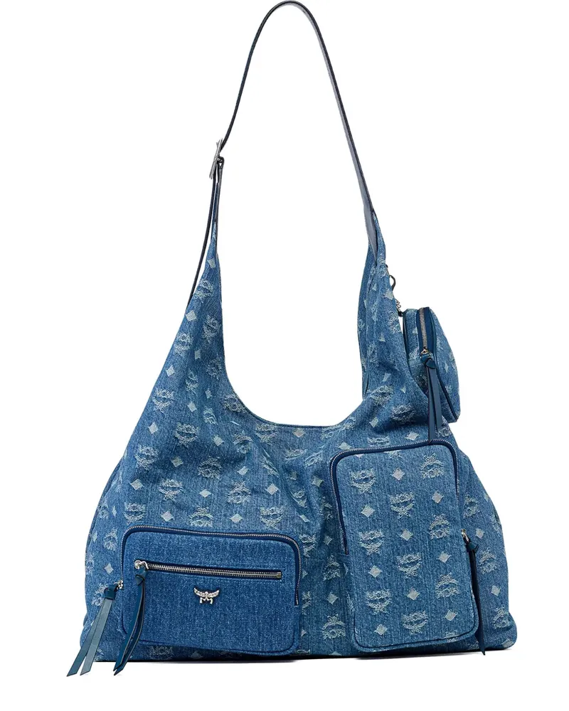 MCM Aren Schultertasche mit Monogramm - Blau Blau