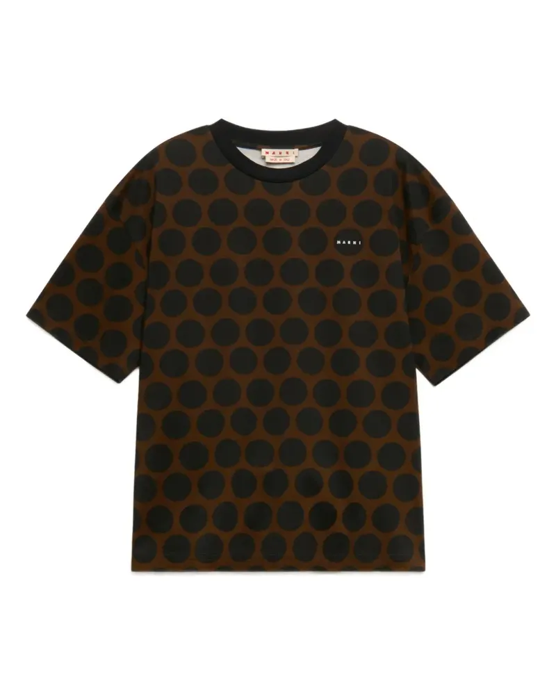 Marni T-Shirt aus brauner Baumwolle mit Polka Rhythm-Print Braun
