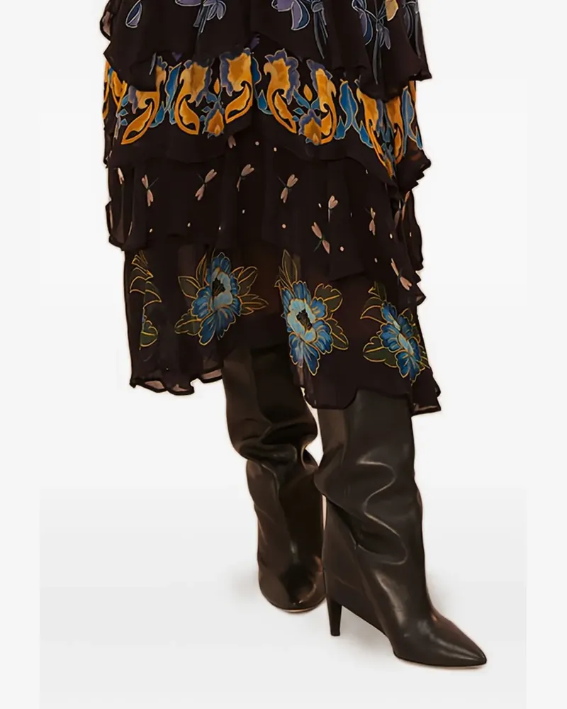 FARM Rio Gerüschtes Kleid mit Blumen-Print - Schwarz Schwarz
