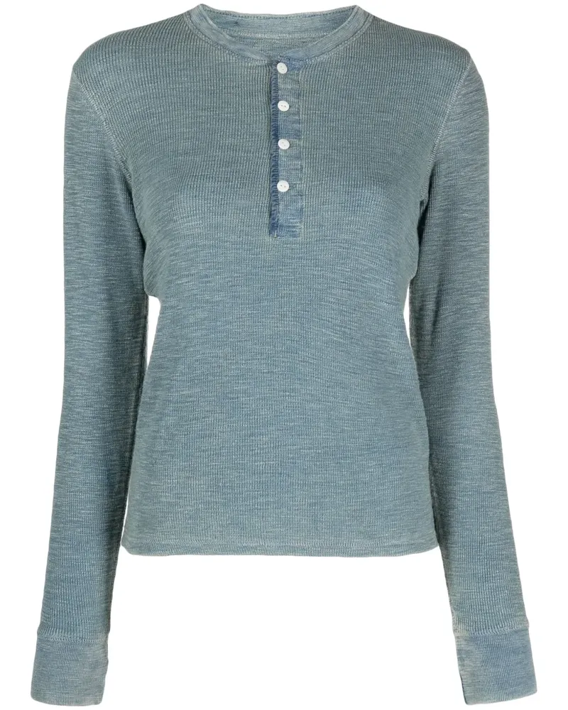 Ralph Lauren Fein geripptes Langarmshirt - Blau Blau