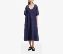 Puffärmel-Midikleid mit Blumenschliff - Blau