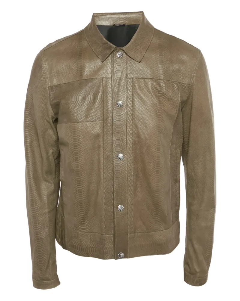 Roberto Cavalli reptile-textured leather jacket - Braun Braun