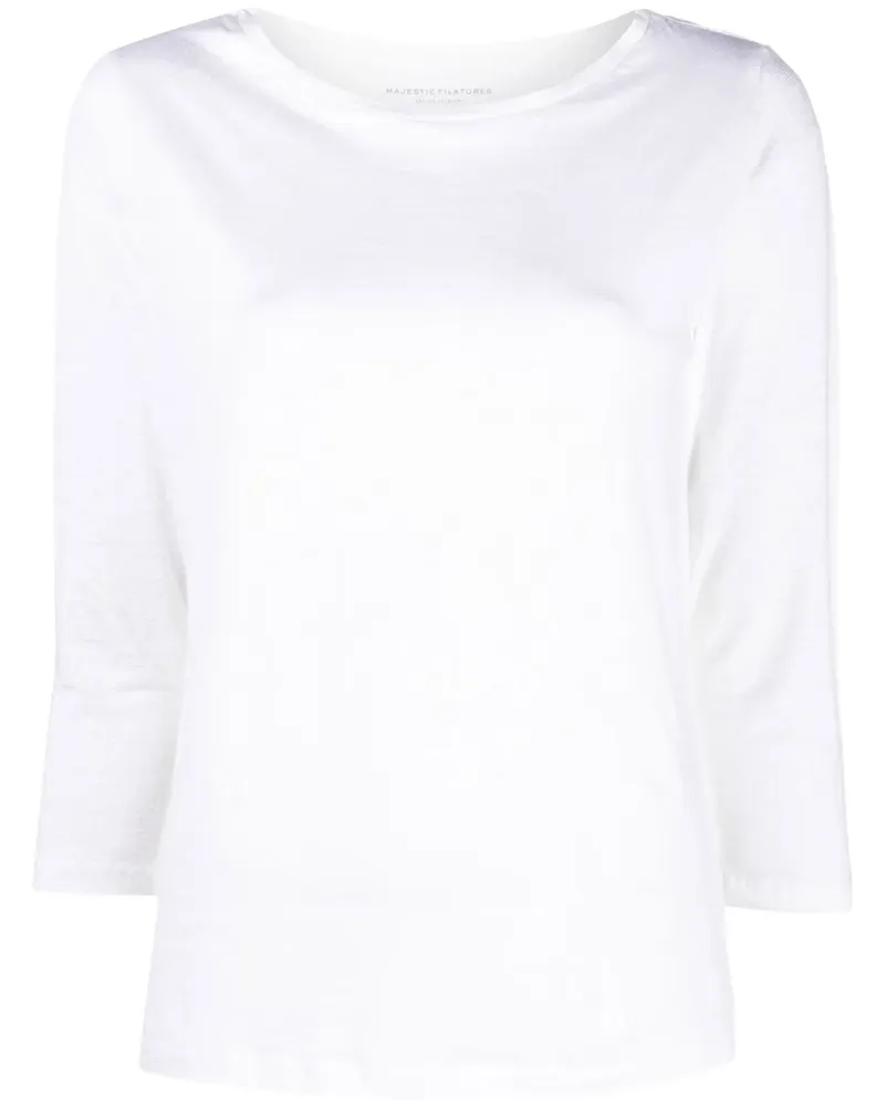 Majestic T-Shirt mit Cropped-Ärmeln - Weiß Weiß