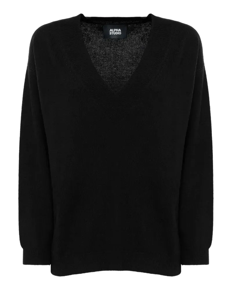 Alpha Studio V-neck knitted sweater - Schwarz Schwarz