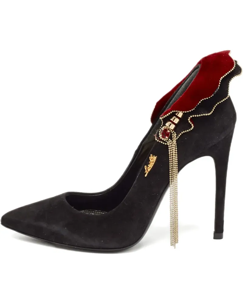 Loriblu Wildleder-Pumps mit Kettenquasten 130mm - Schwarz Schwarz