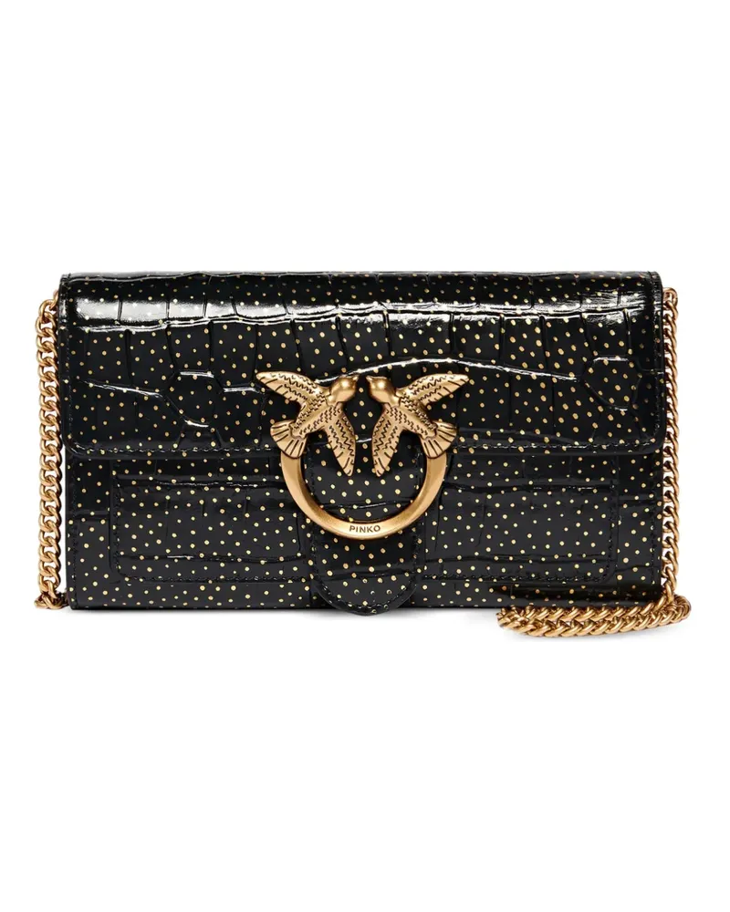 Pinko Kleines Love Bag One Portemonnaie aus Leder mit Kroko-Print und Polka Dots - Schwarz Schwarz