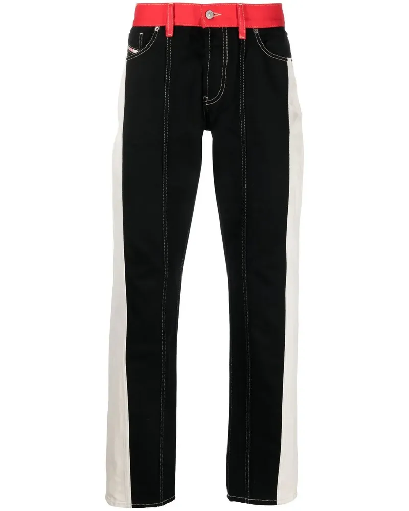 Diesel Gerade Jeans in Colour-Block-Optik - Schwarz Schwarz