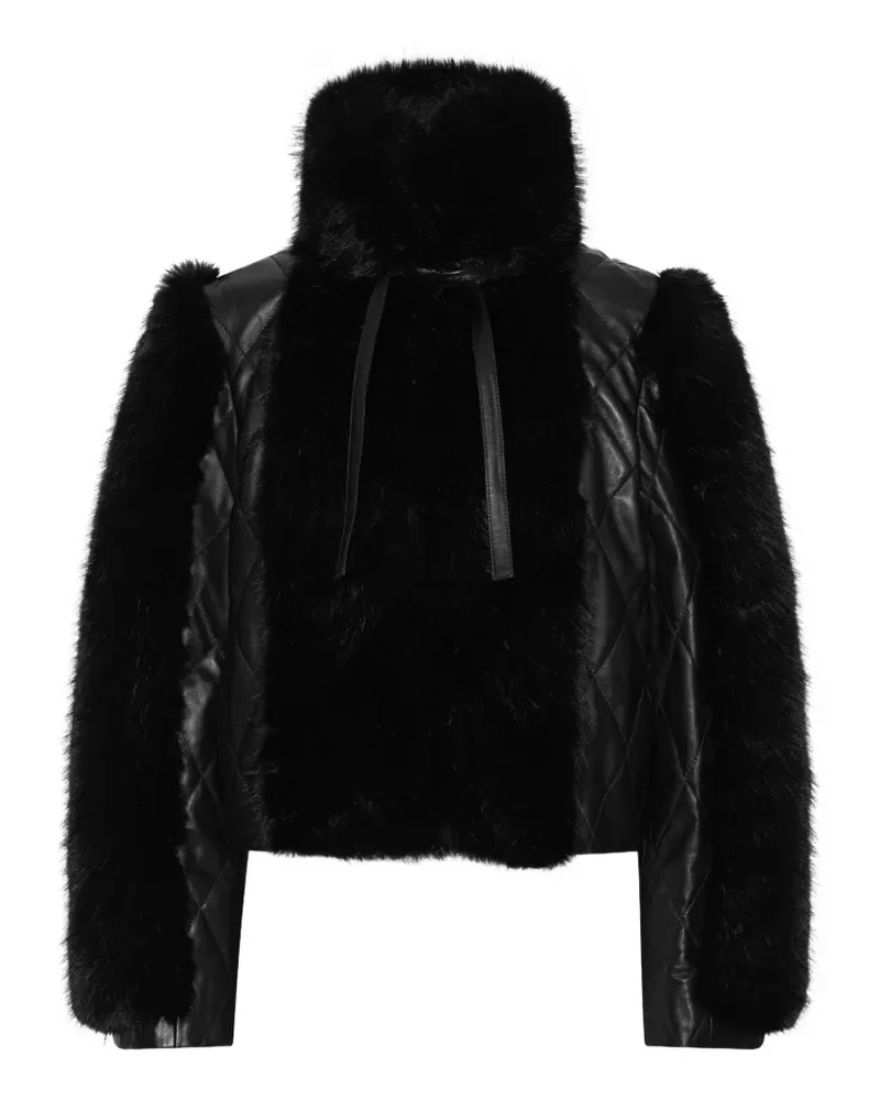 ROTATE Birger Christensen Lederjacke mit Faux Fur - Schwarz Schwarz