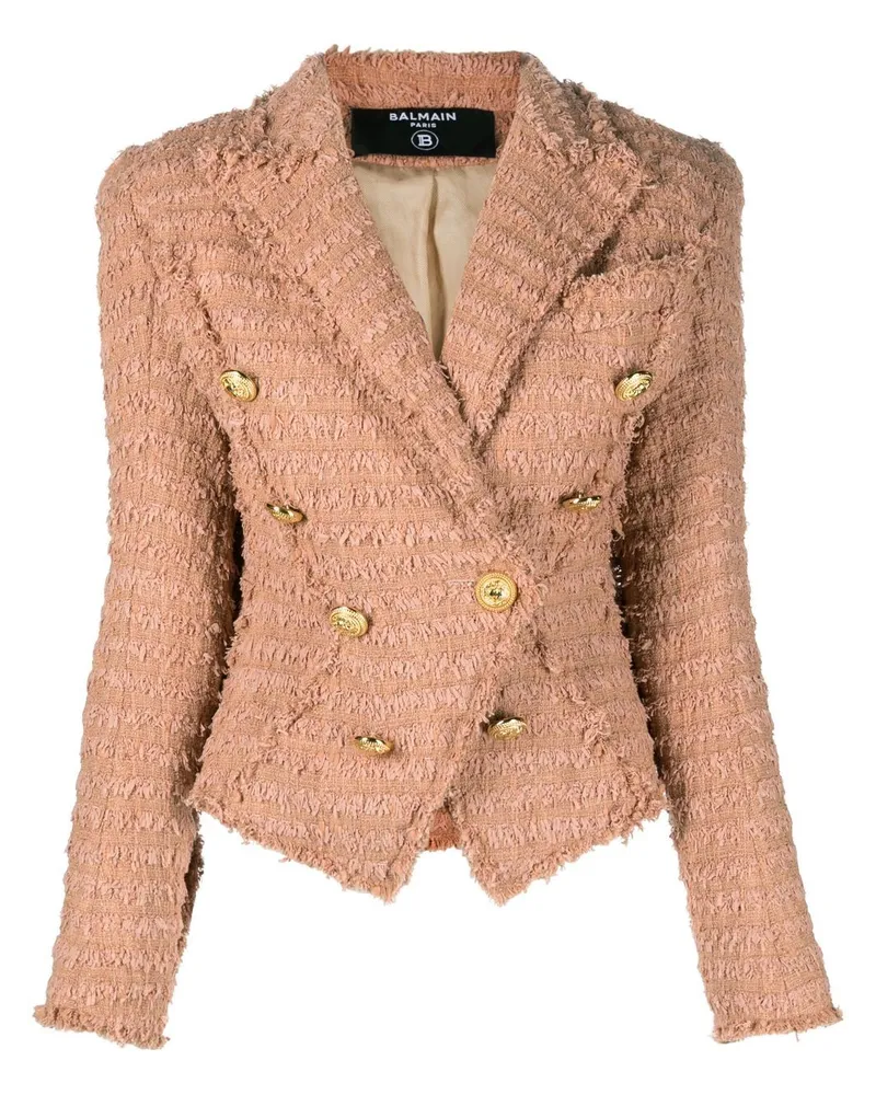 Balmain Doppelreihiger Tweed-Blazer - Rosa Rosa