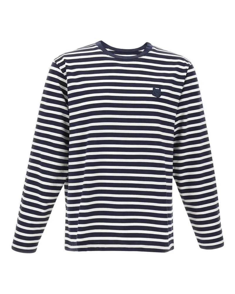 Kitsuné Gestreifter Pullover mit Logo-Patch - Blau Blau