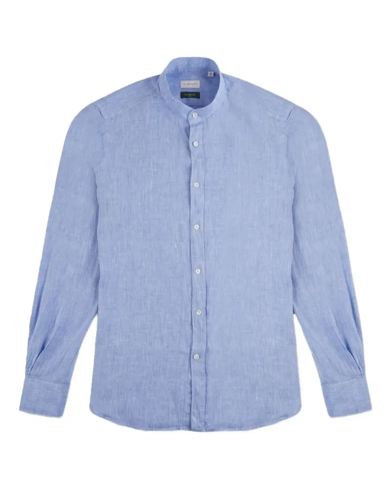 Glanshirt Hemd mit Mandarinkragen - Blau Blau