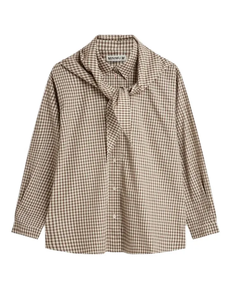 Minimum Harper gingham-check tie-detail shirt - Nude Nude