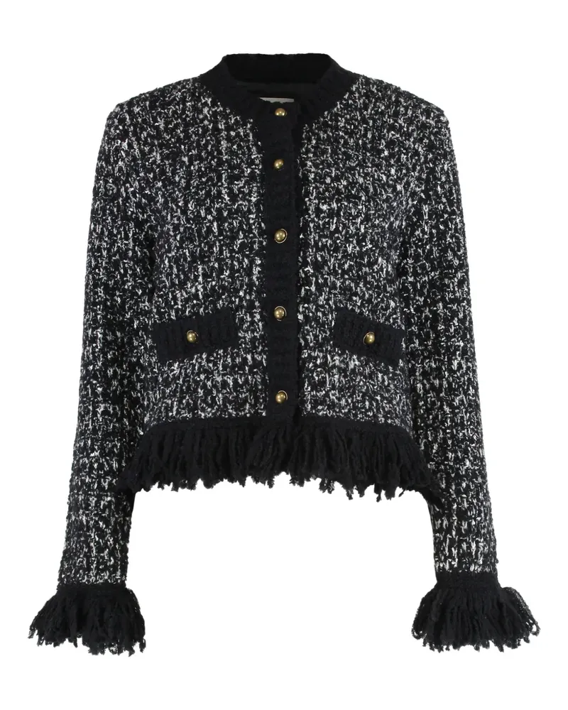 Moncler fringe-trim tweed jacket - Schwarz Schwarz