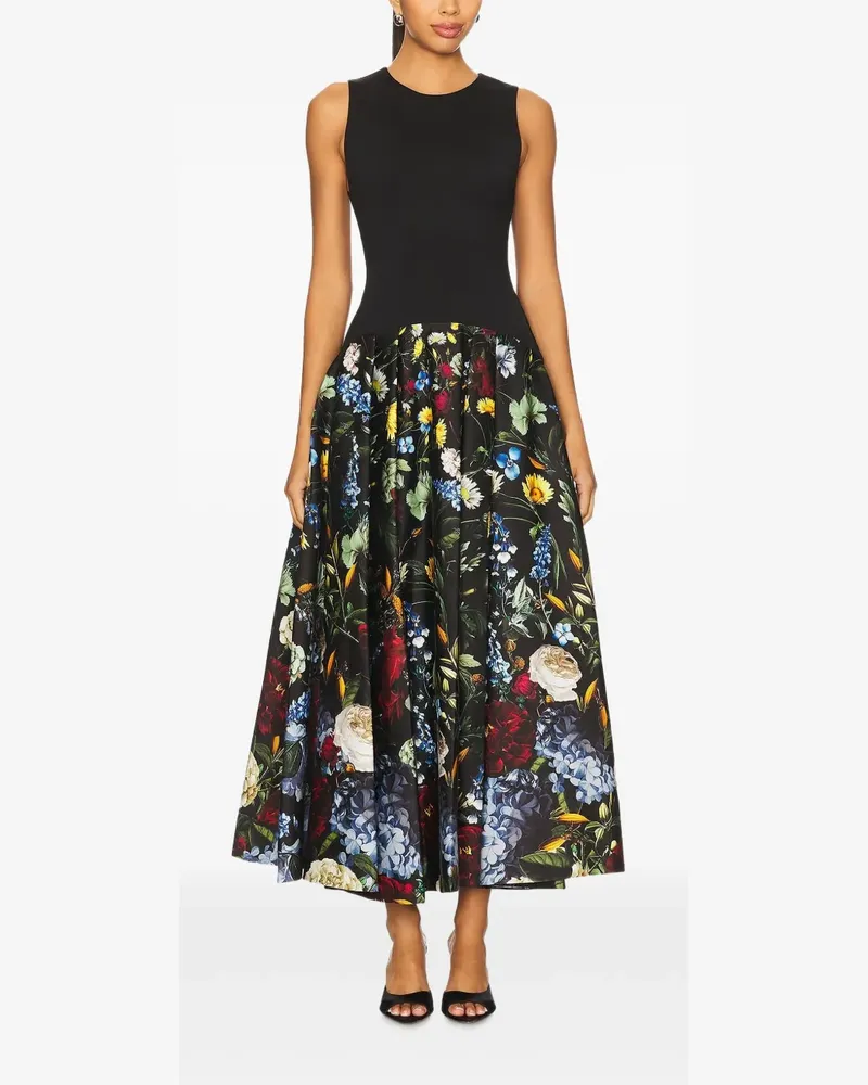Alice + Olivia Adley Midikleid mit Blumen - Schwarz Schwarz