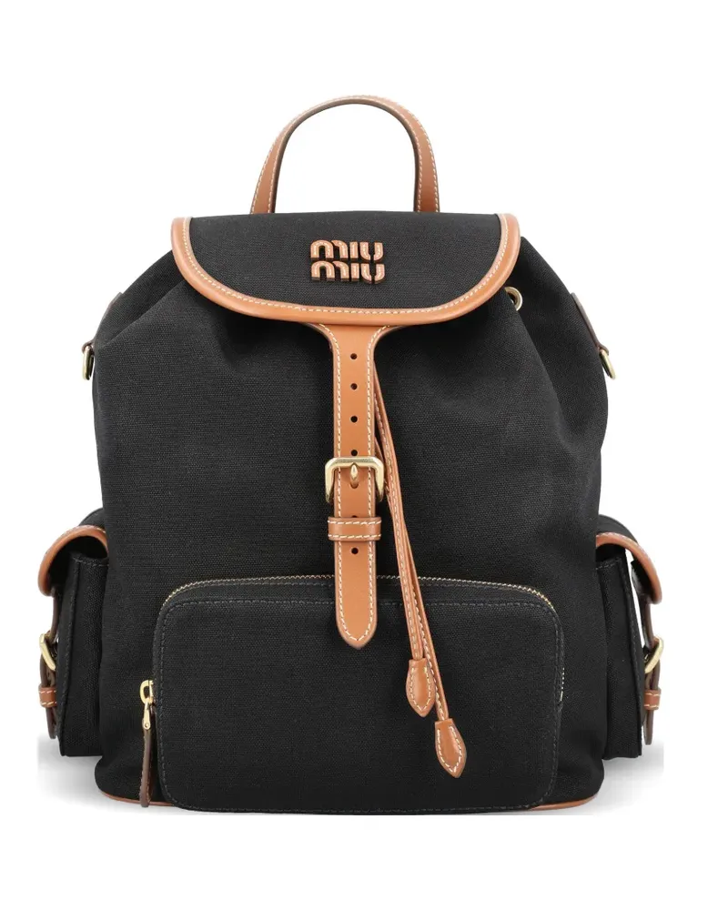 Miu Miu logo-patch flap backpack - Schwarz Schwarz
