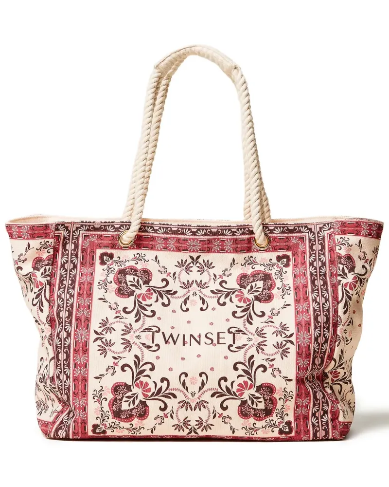 Twin-Set Tote Bag mit Blumen-Print - Nude Nude