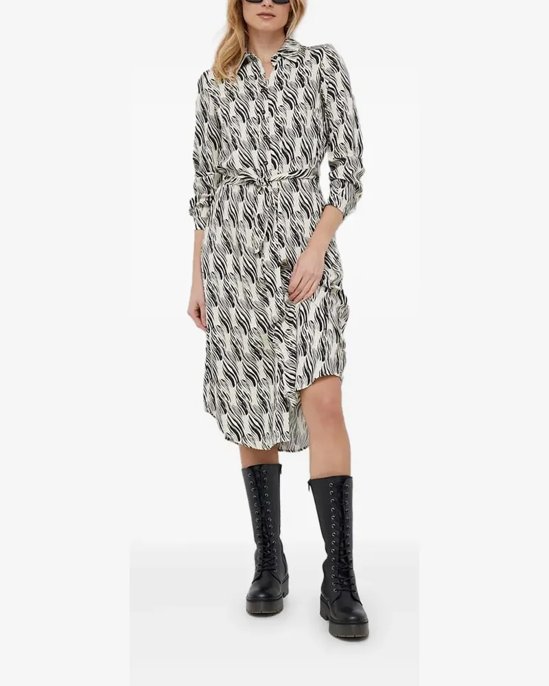 Sisley Midi-Hemdkleid mit Gürtel - Weiß Weiß