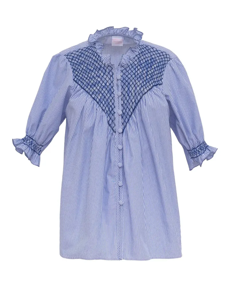 Loretta Caponi Milvia short-sleeve striped cotton blouse - Blau Blau