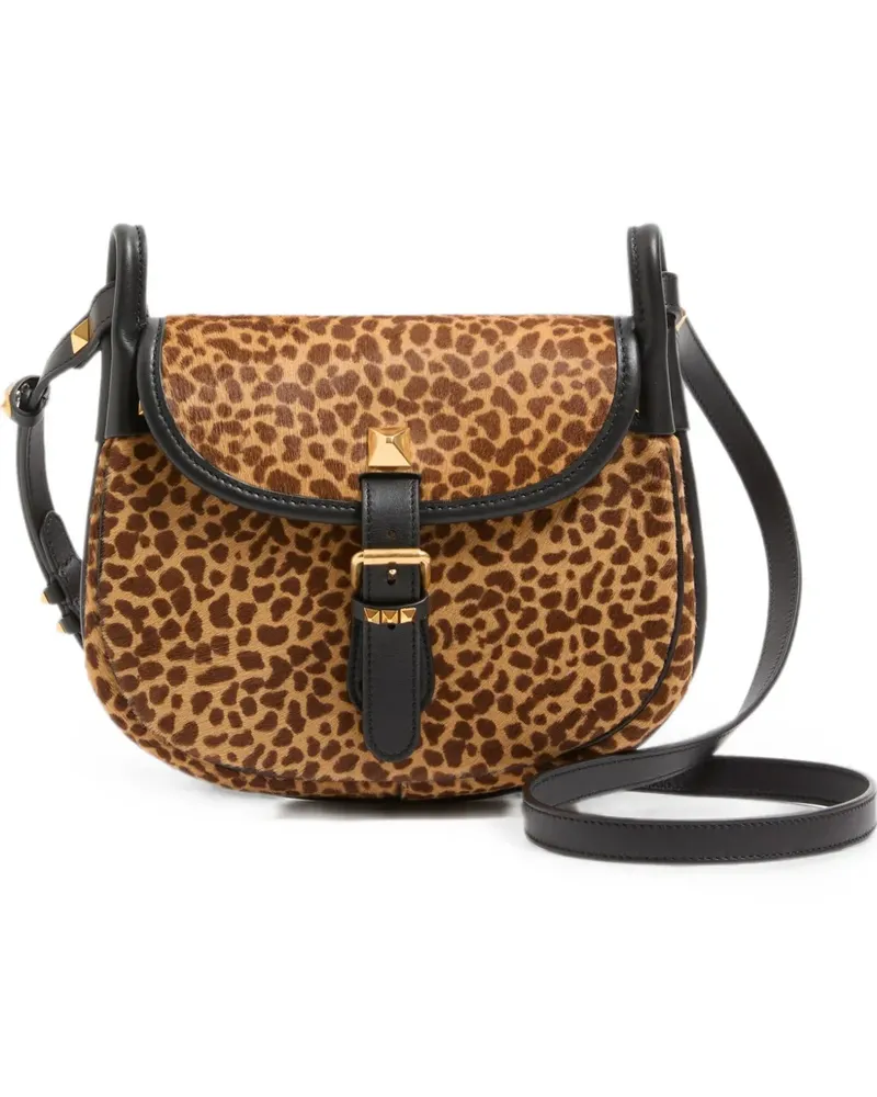 Valentino Garavani Kleine Flâneuse Schultertasche aus Kalbsleder in Ponyfelloptik mit Animal-Print - Braun Braun