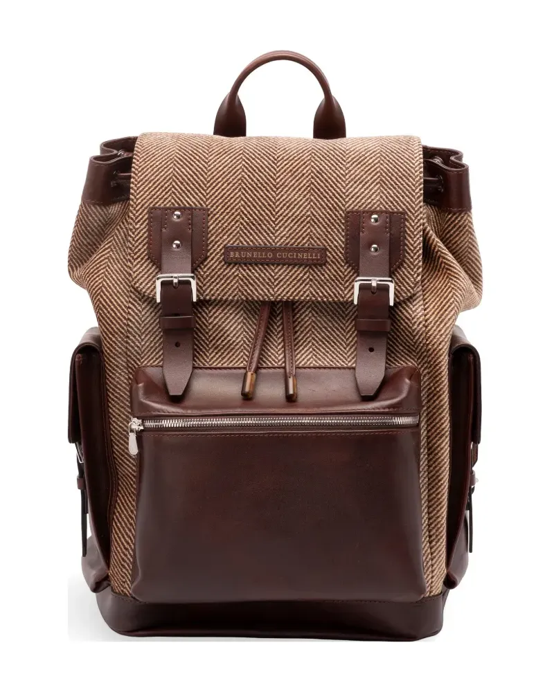 Brunello Cucinelli herringbone-pattern buckle-fastening backpack - Braun Braun