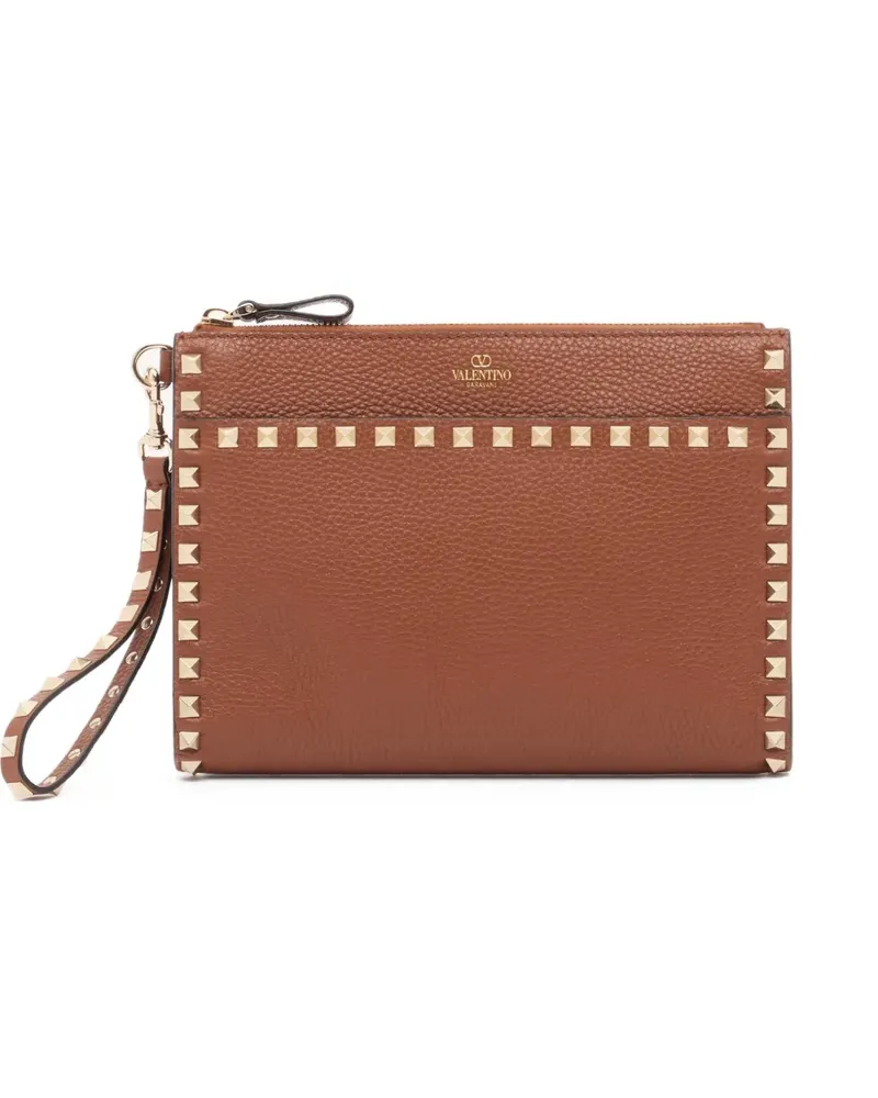 Valentino Garavani Rockstud pouch in grainy calfskin - Braun Braun