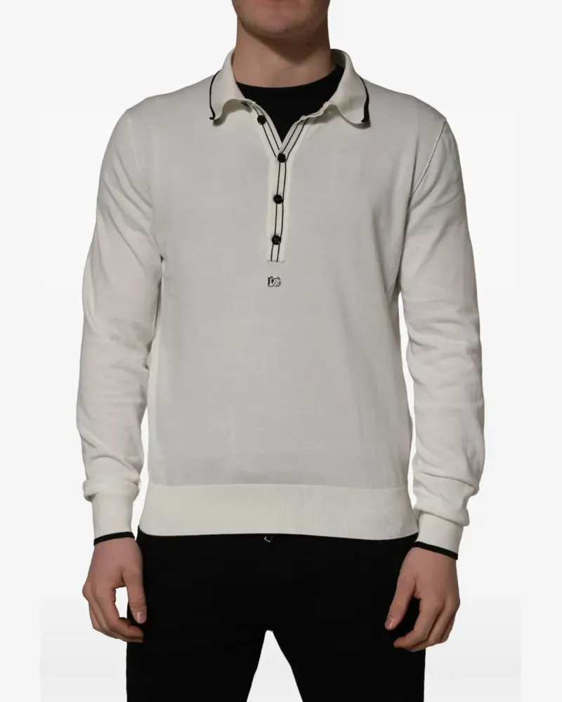 Dolce & Gabbana piped-trim long-sleeve polo shirt - Weiß Weiß