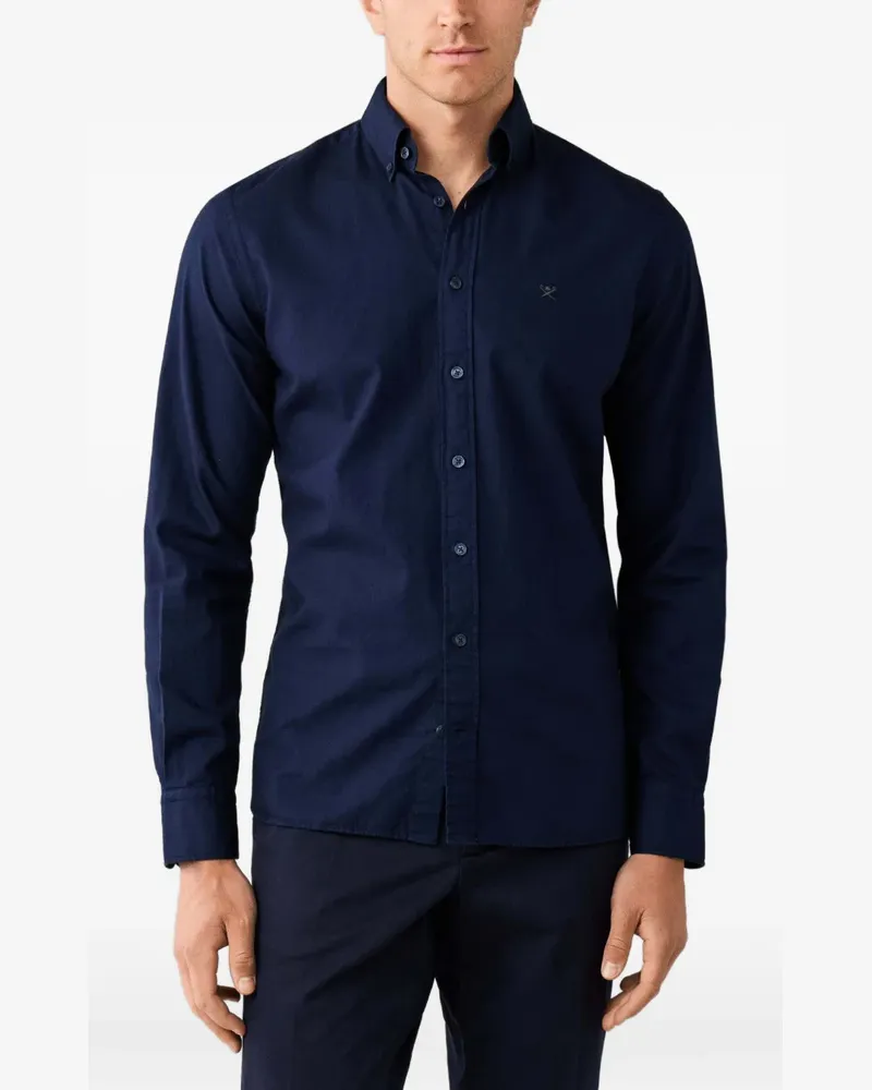 Hackett Stückgefärbtes Brompton Oxford-Hemd - Blau Blau