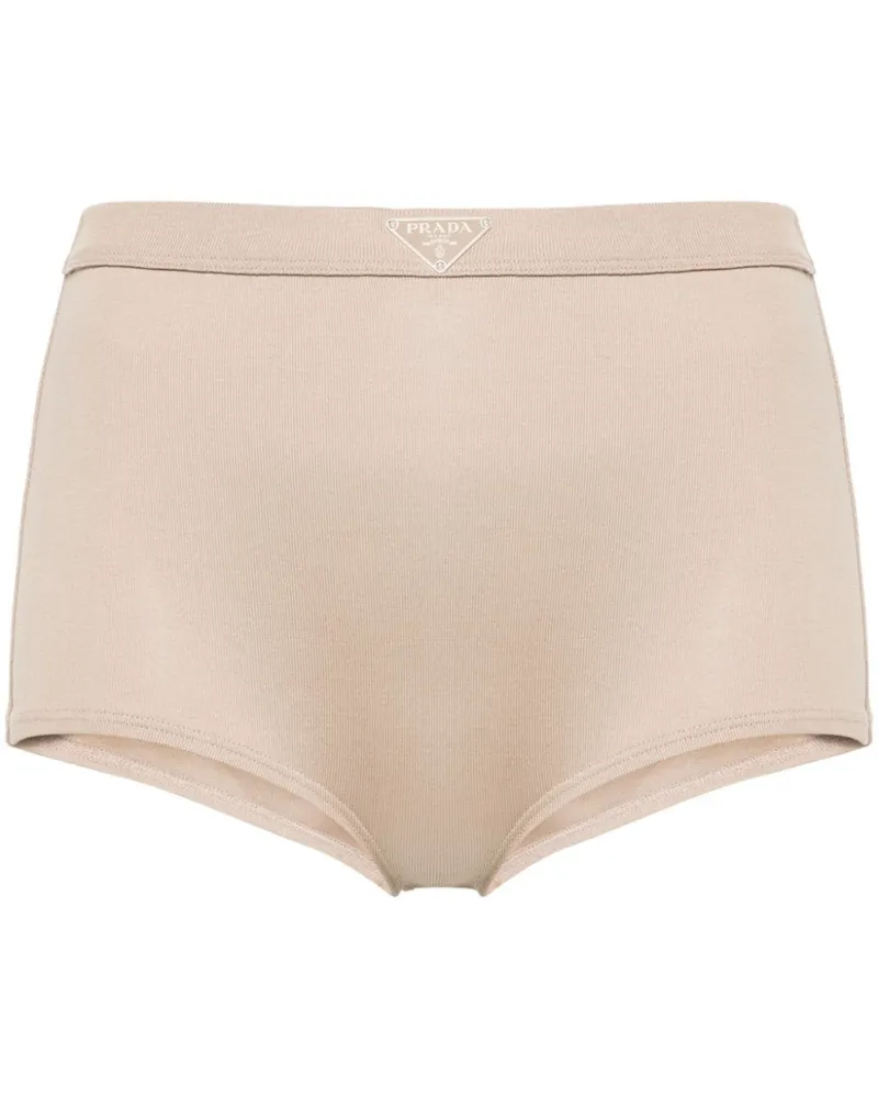 Prada Kurze Shorts mit Triangel-Emaille Nude