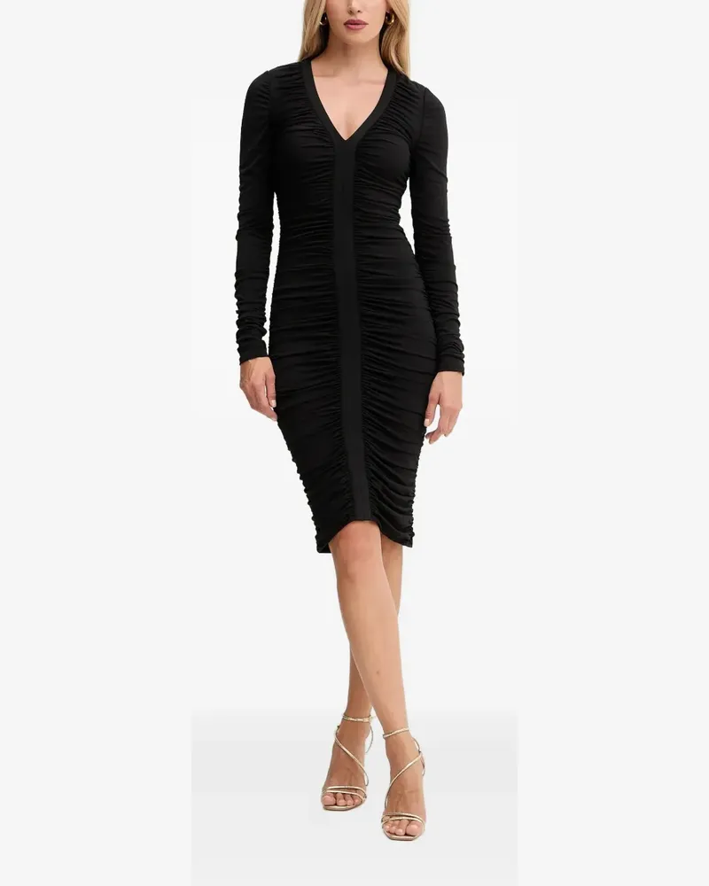 MARCIANO Los Angeles ruched-detail V-neck midi dress - Schwarz Schwarz
