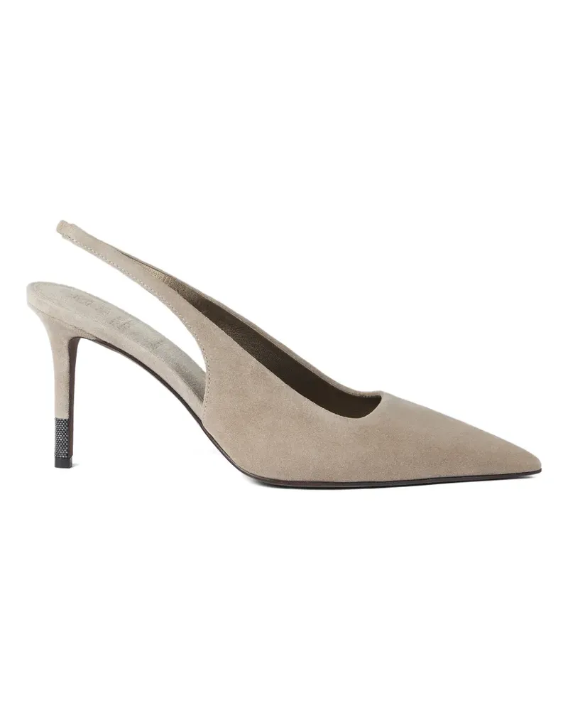 Brunello Cucinelli suede Monili slingback pumps - Nude Nude