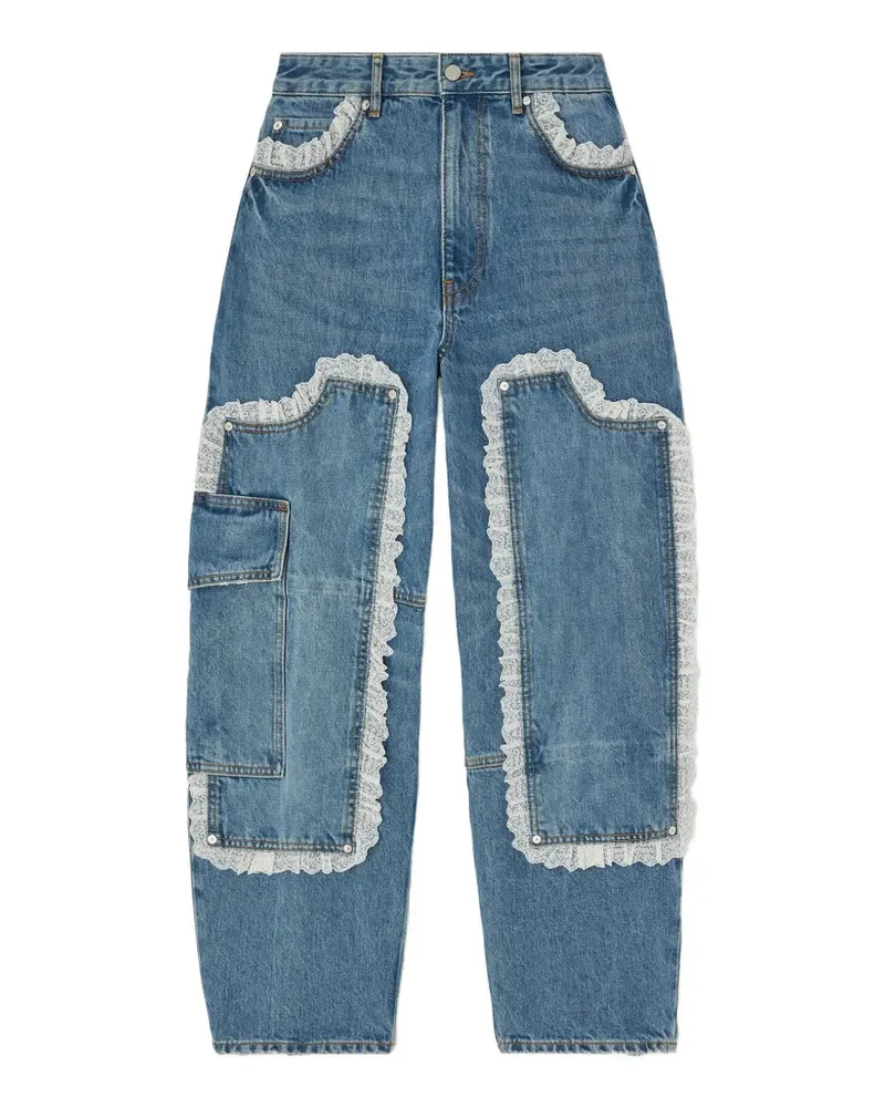 Ganni Audri Jeans mit Spitzenbesatz - Blau Blau