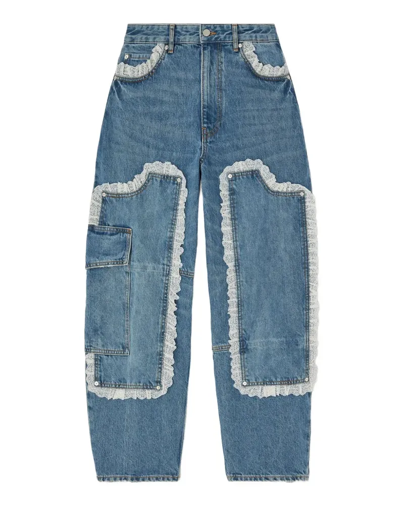 Ganni Audri Jeans mit Spitzenbesatz - Blau Blau
