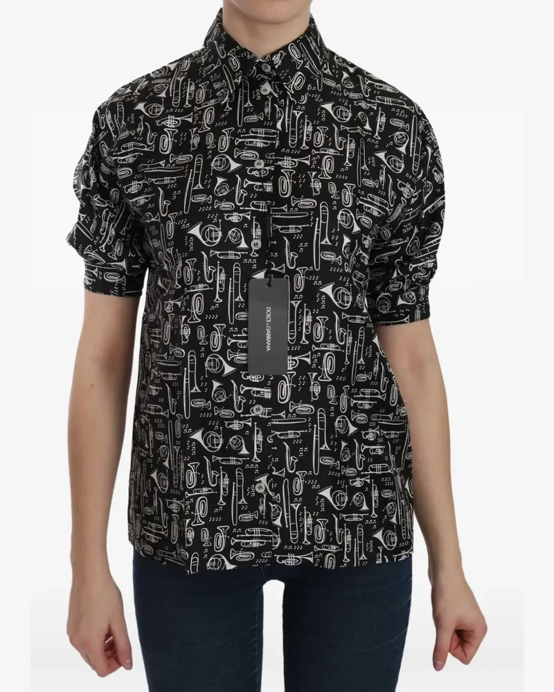 Dolce & Gabbana Seidenhemd mit Musikinstrument-Print - Schwarz Schwarz