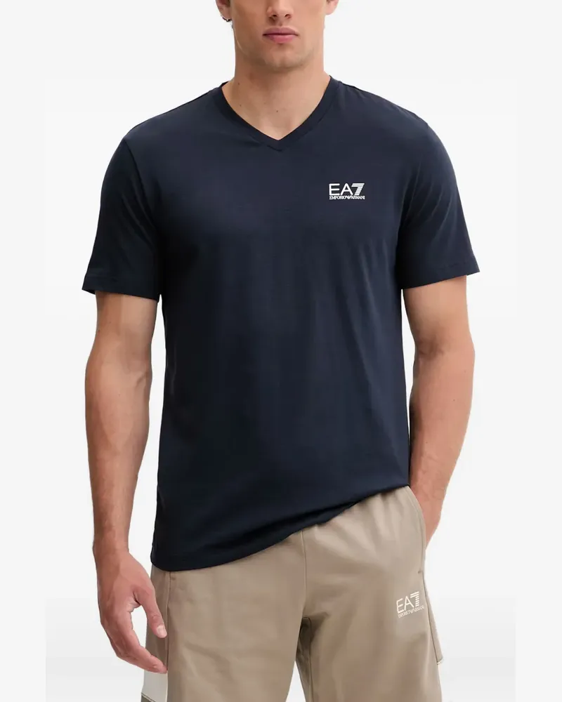 EA7 logo-print V-neck T-shirt - Blau Blau