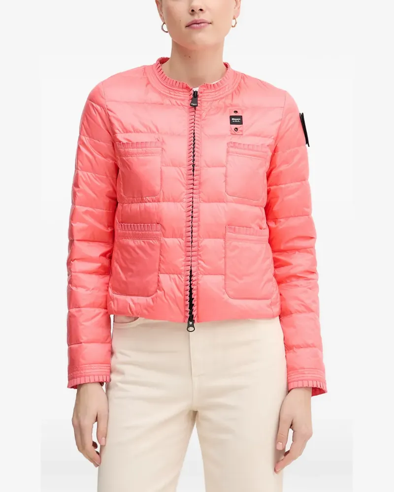 Blauer Gesteppte Classical Chic Jacke mit Rüschen - Rosa Rosa